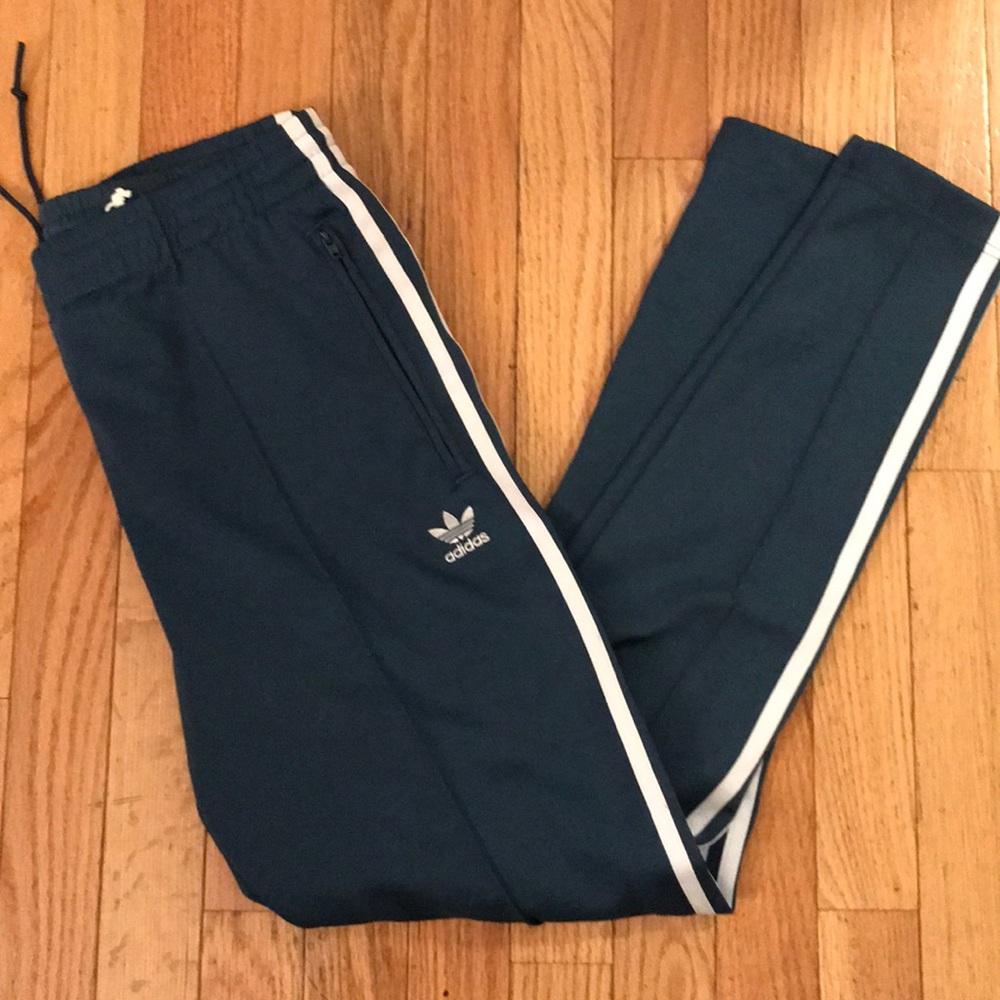 adidas blue track pants